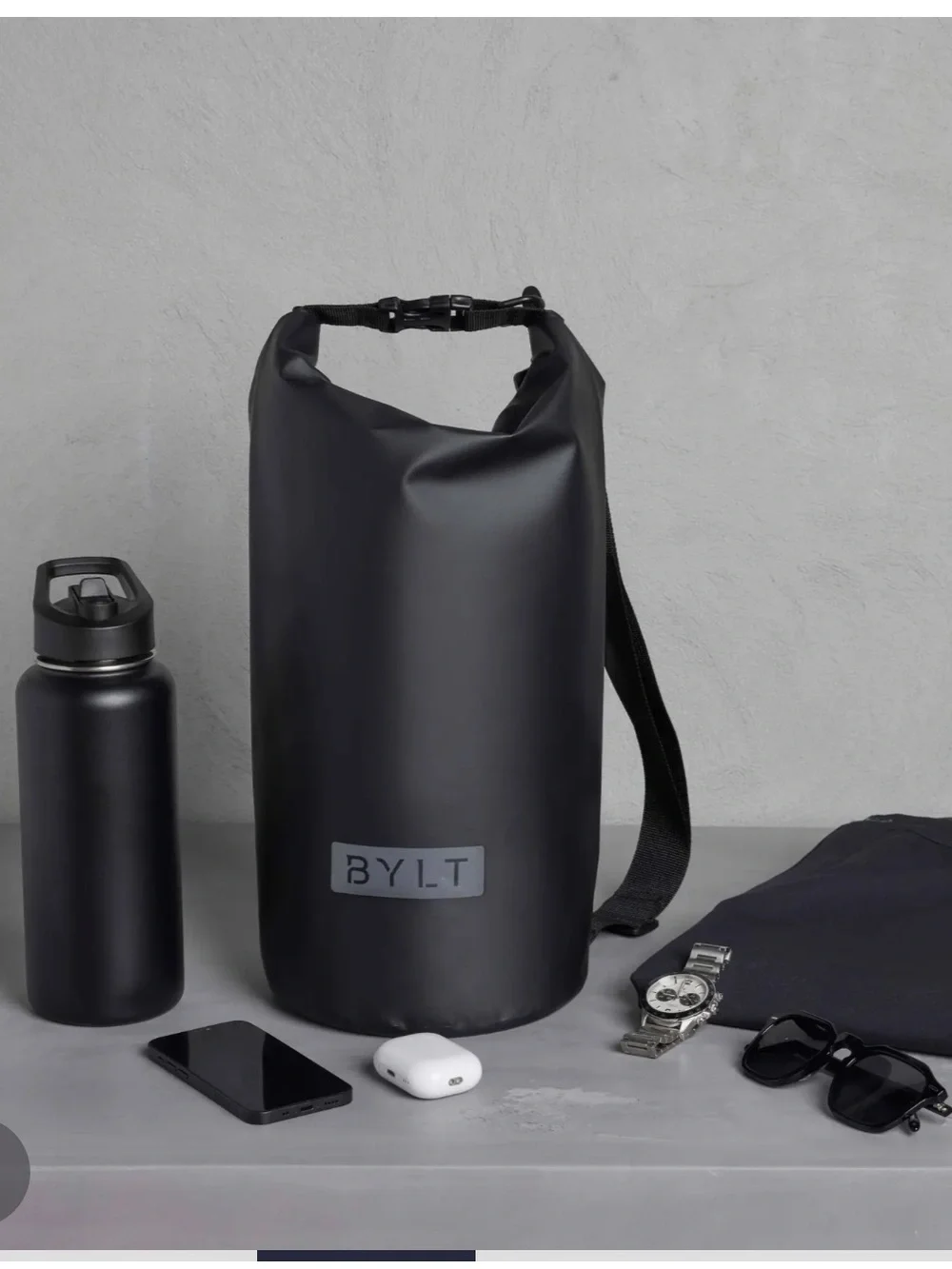BYLT Basics White Dry Duffel with Black Strap